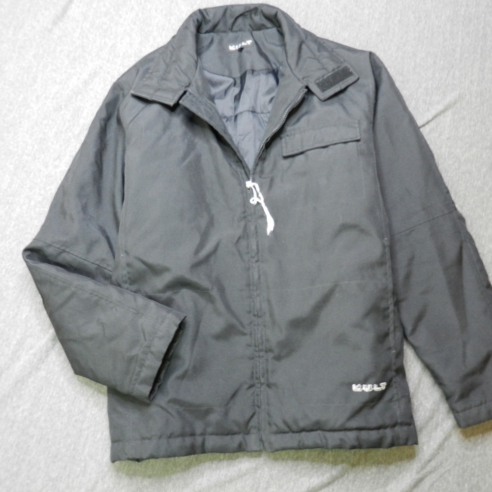 VINTAGE Kult Snowboarding Jacket Size Large Black Insulated Synthetic Nylon